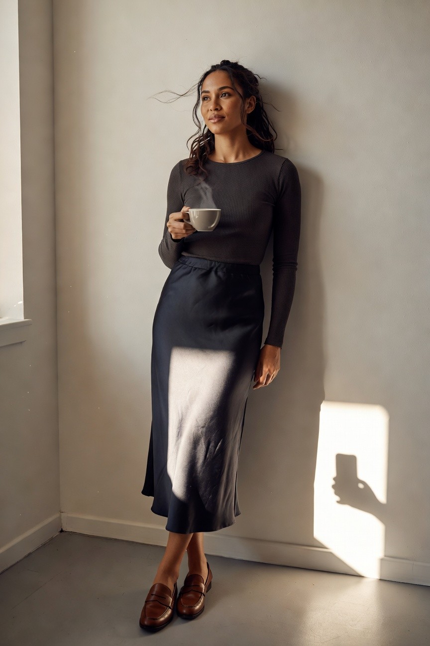 Ribbed Top And Satin Skirt