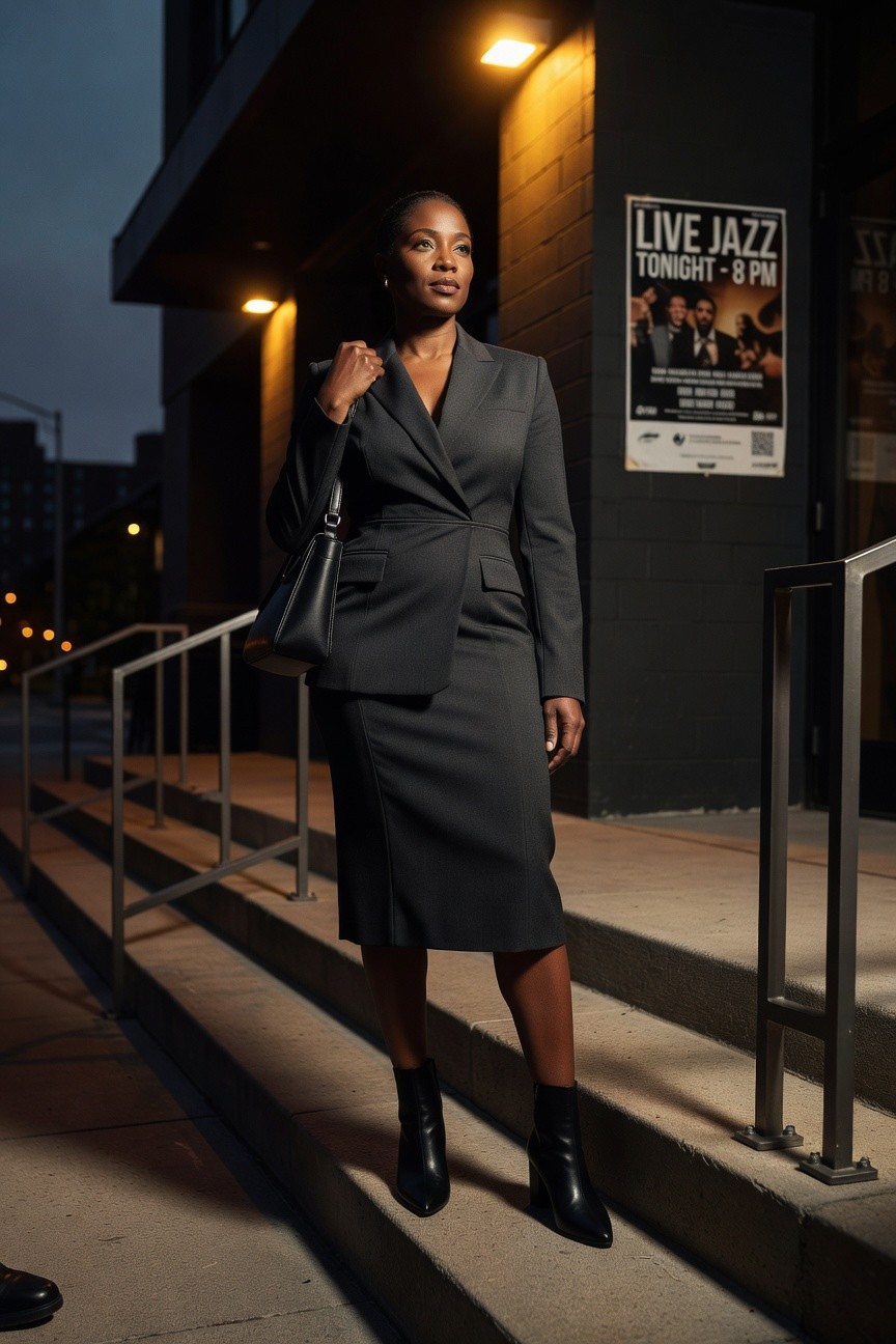 Tailored Gray Suit With Ankle Boots