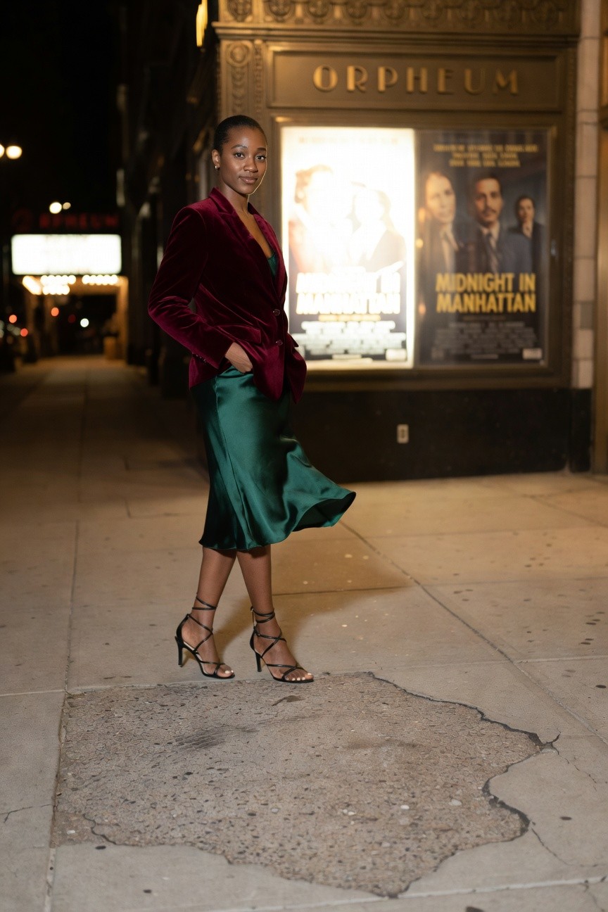 Velvet Blazer With Satin Skirt