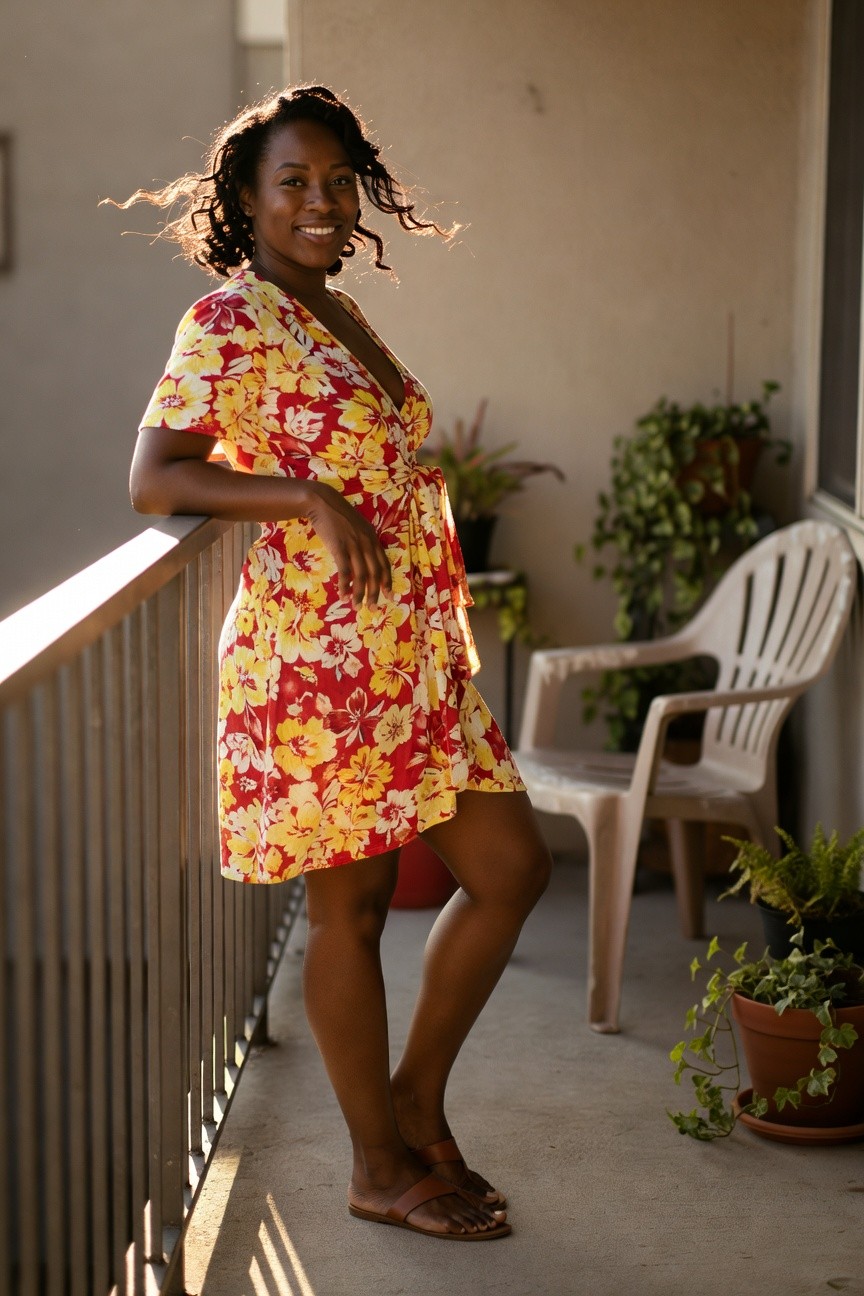 Red Floral Wrap Dress