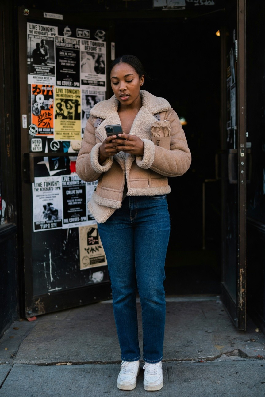 Shearling Jacket And Jeans