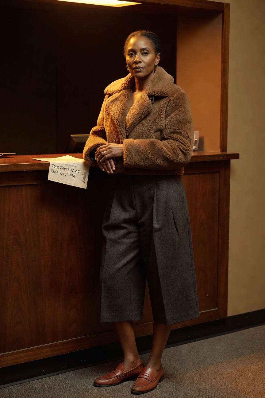 Shearling Jacket With Gray Culottes