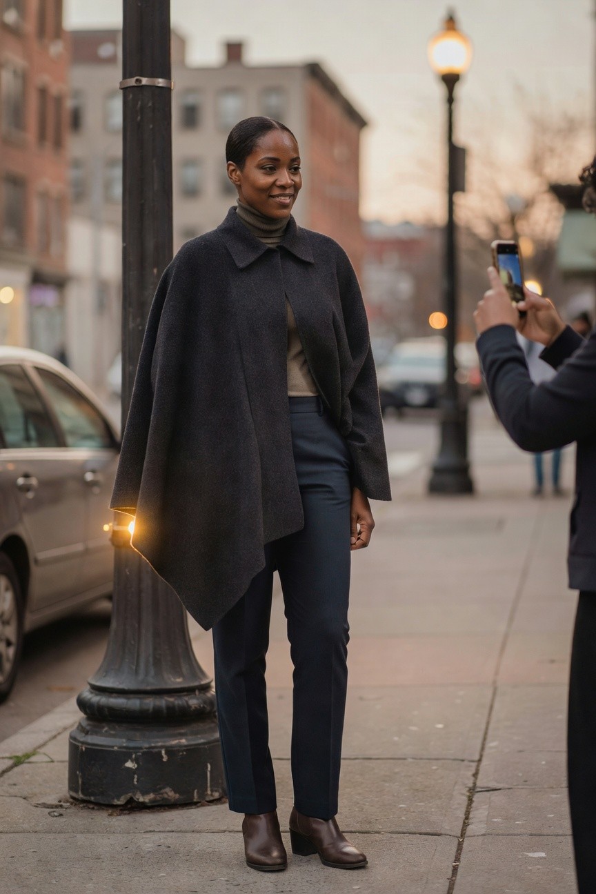 Wool Cape With Tailored Trousers