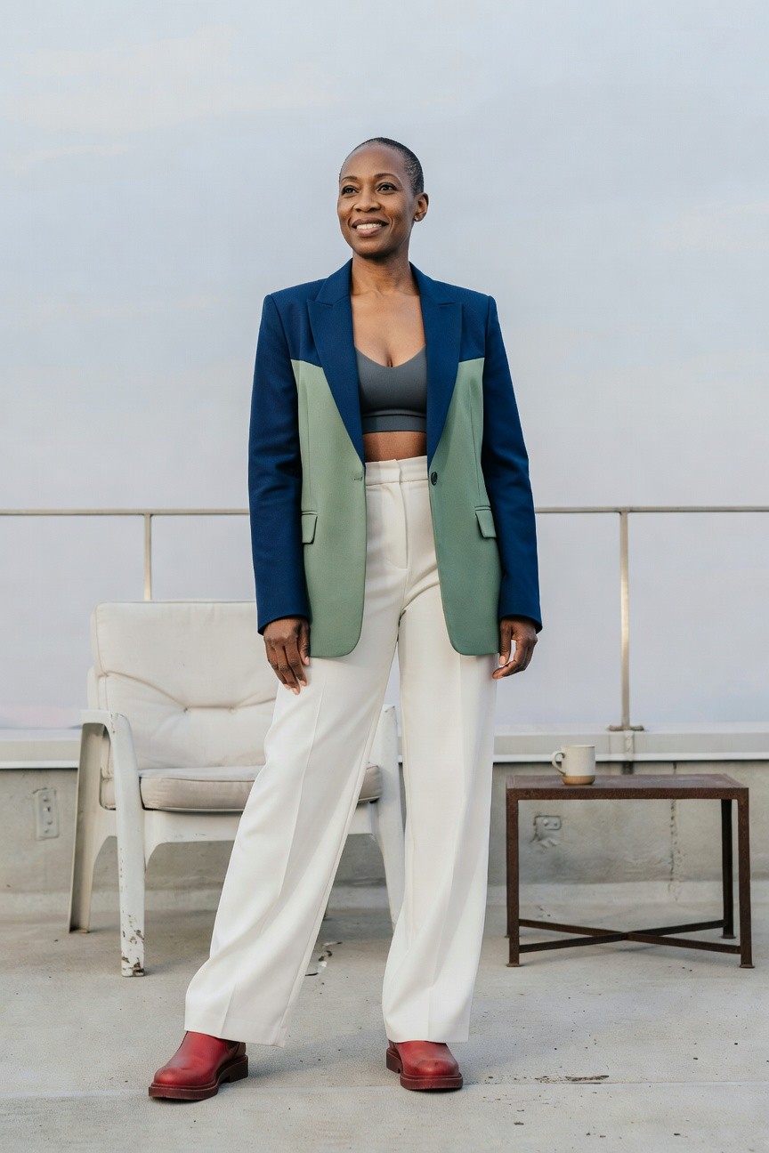 Color Blocked Blazer With Wide Leg Pants