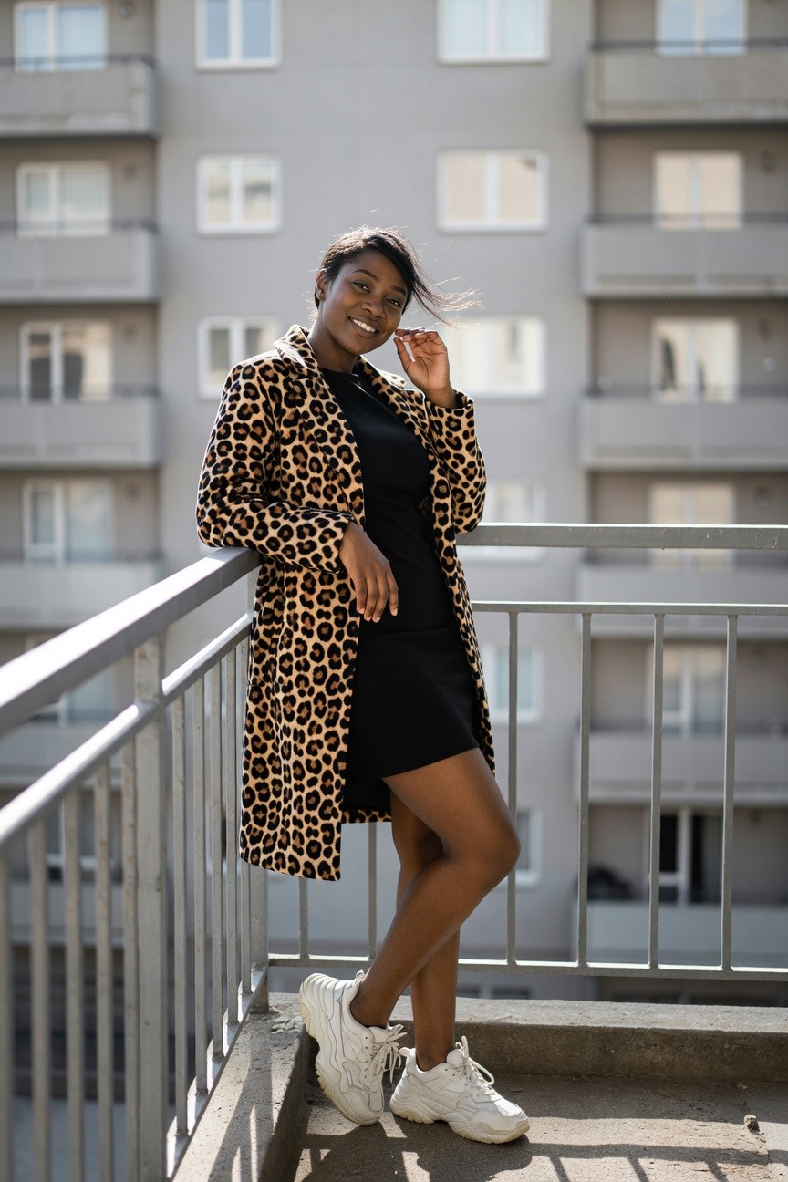 Leopard Print Coat Over Black Dress