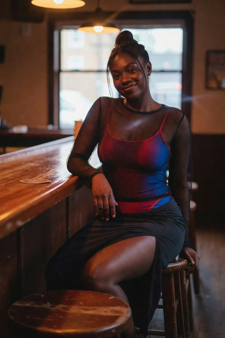 Mesh Top Layered With A Color Block And Slit Skirt