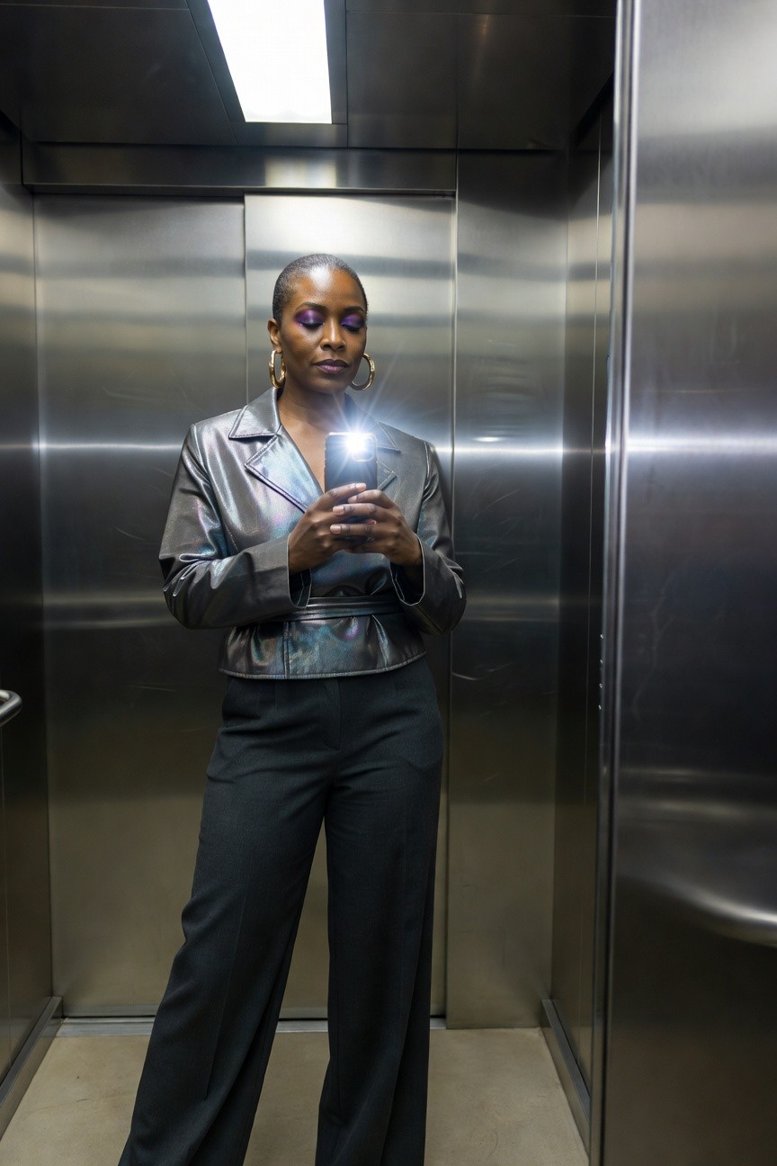 Metallic Jacket With Wide Leg Pants