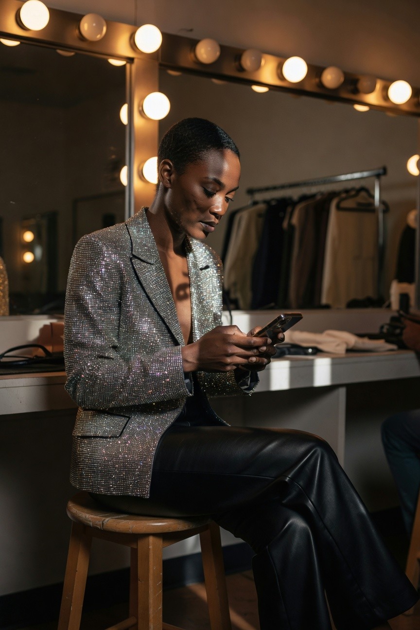 Sequin Blazer And Leather Pants