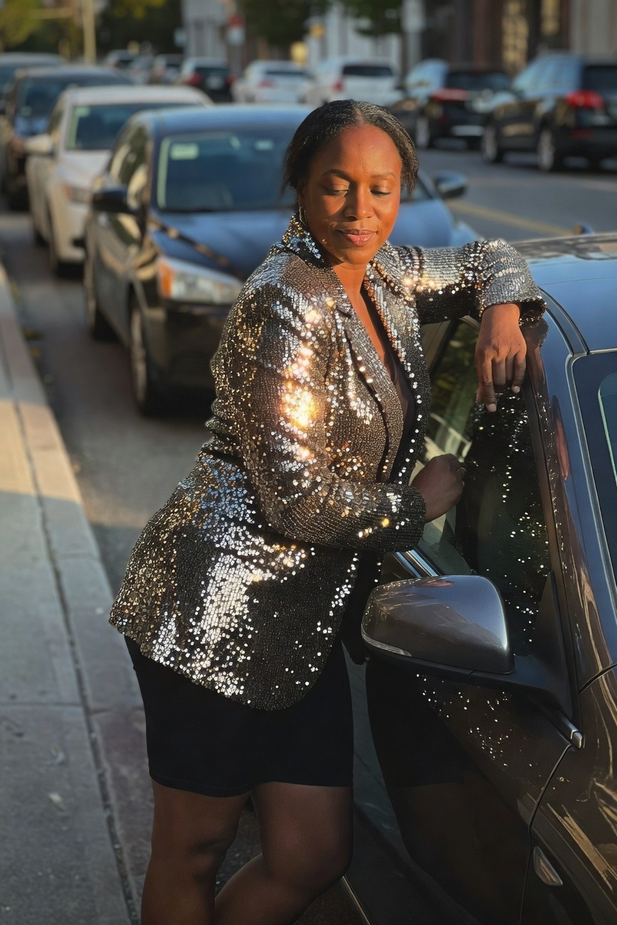 Sequin Blazer With A Mini Skirt