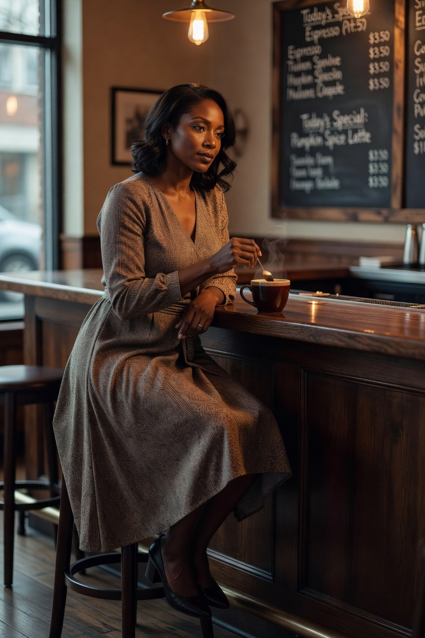 Belted Midi Dress In Neutral Tones