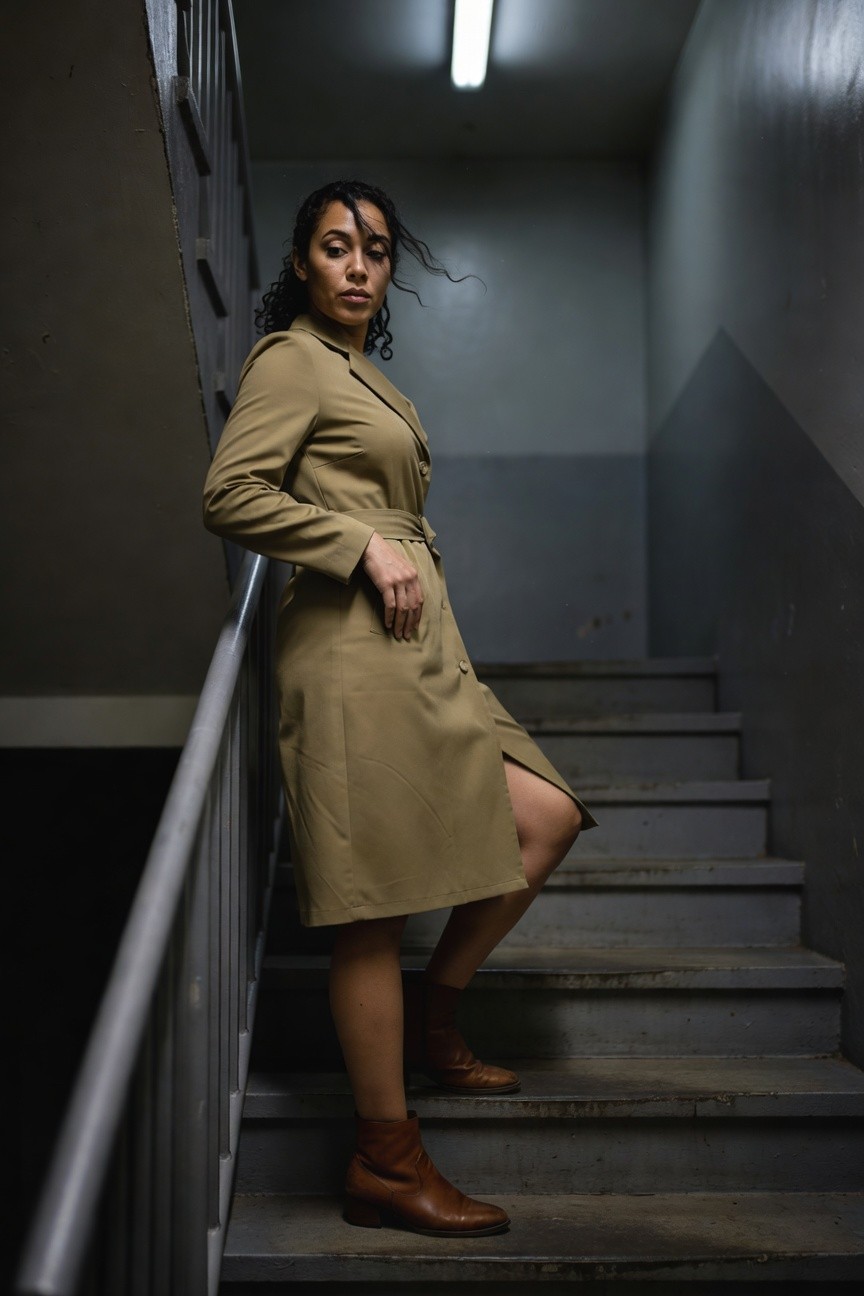 Belted Trench Dress With Ankle Boots