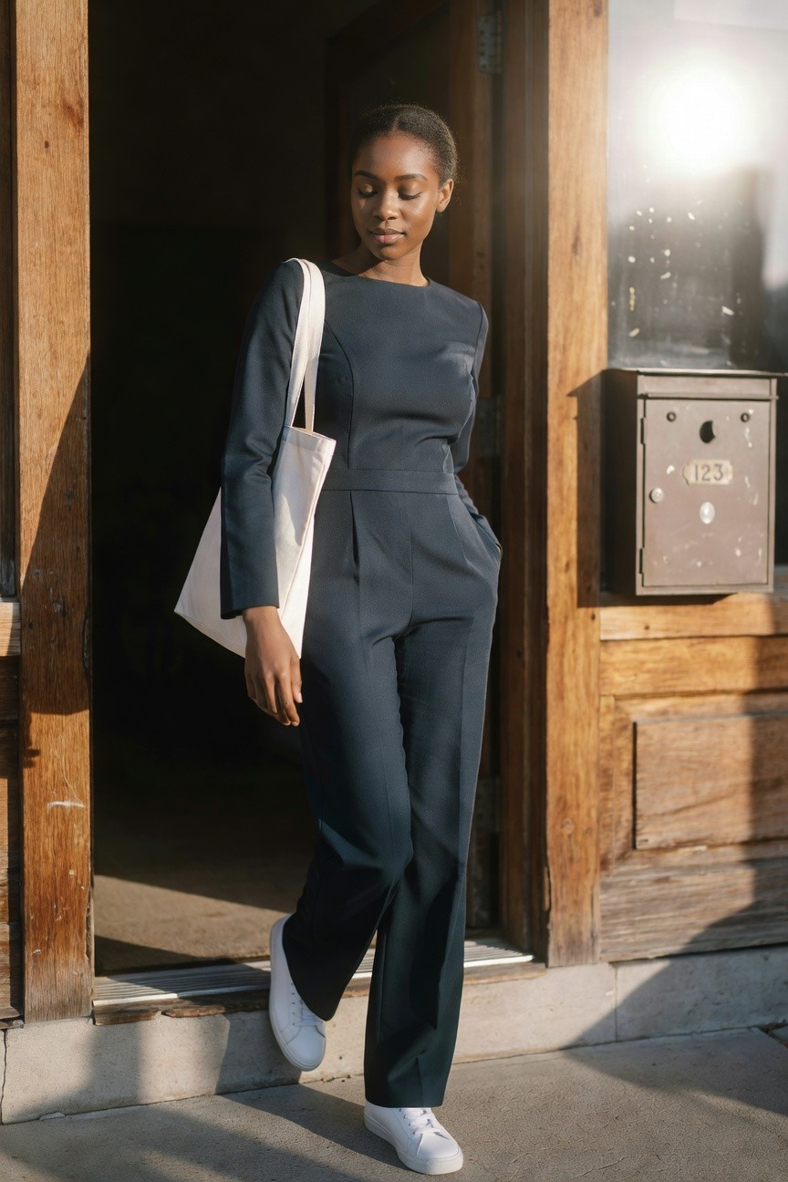 Tailored Jumpsuit With White Sneakers