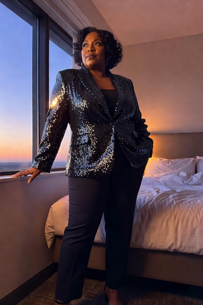 Black Sequin Blazer With Black Pants