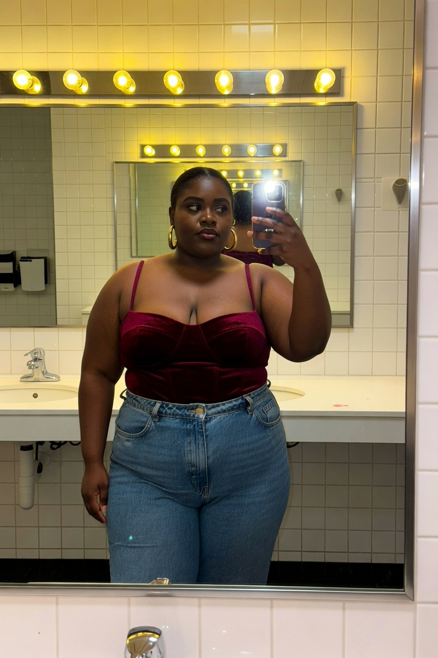 Red Velvet Top And Jeans