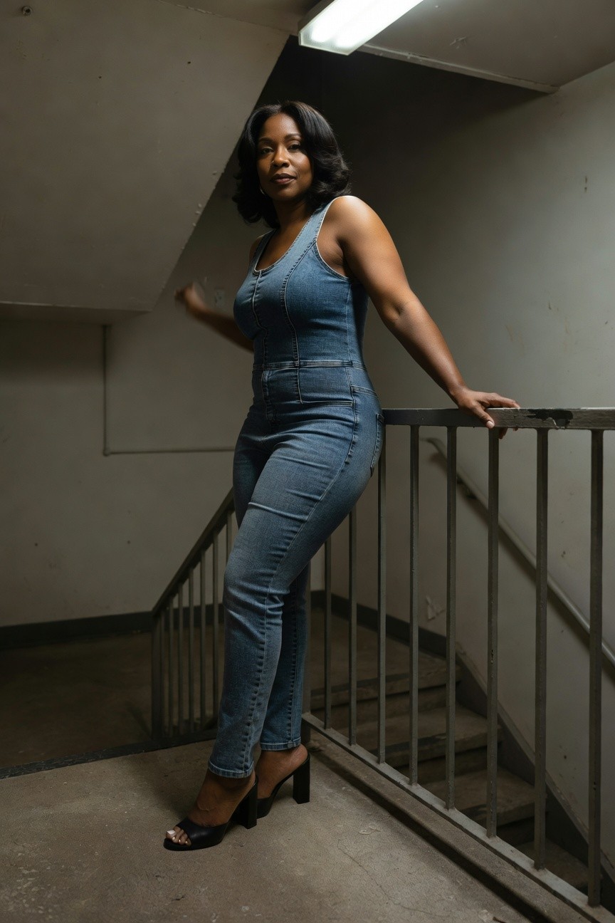Denim Jumpsuit With Black Heels