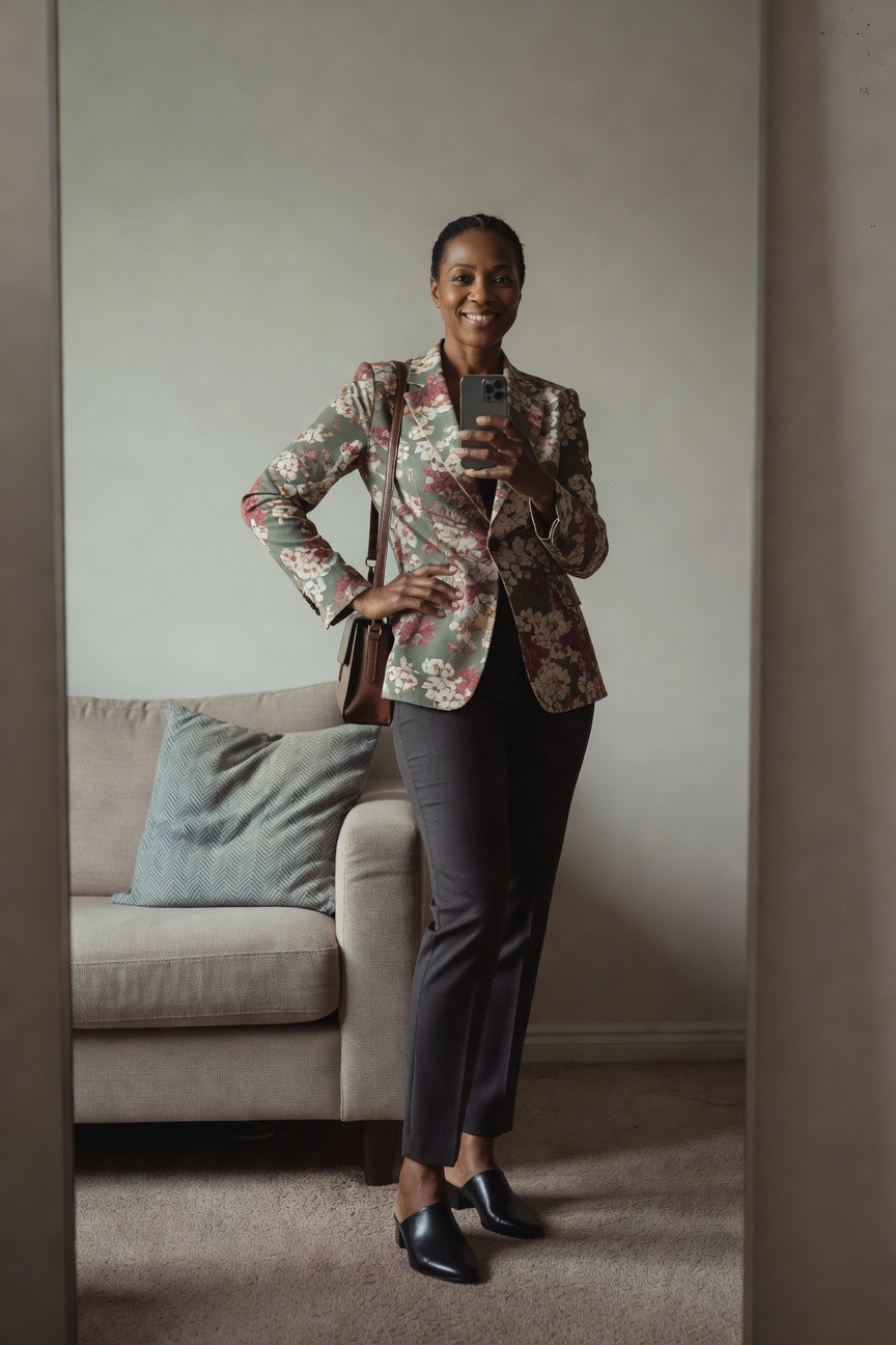 Floral Blazer With Tailored Pants