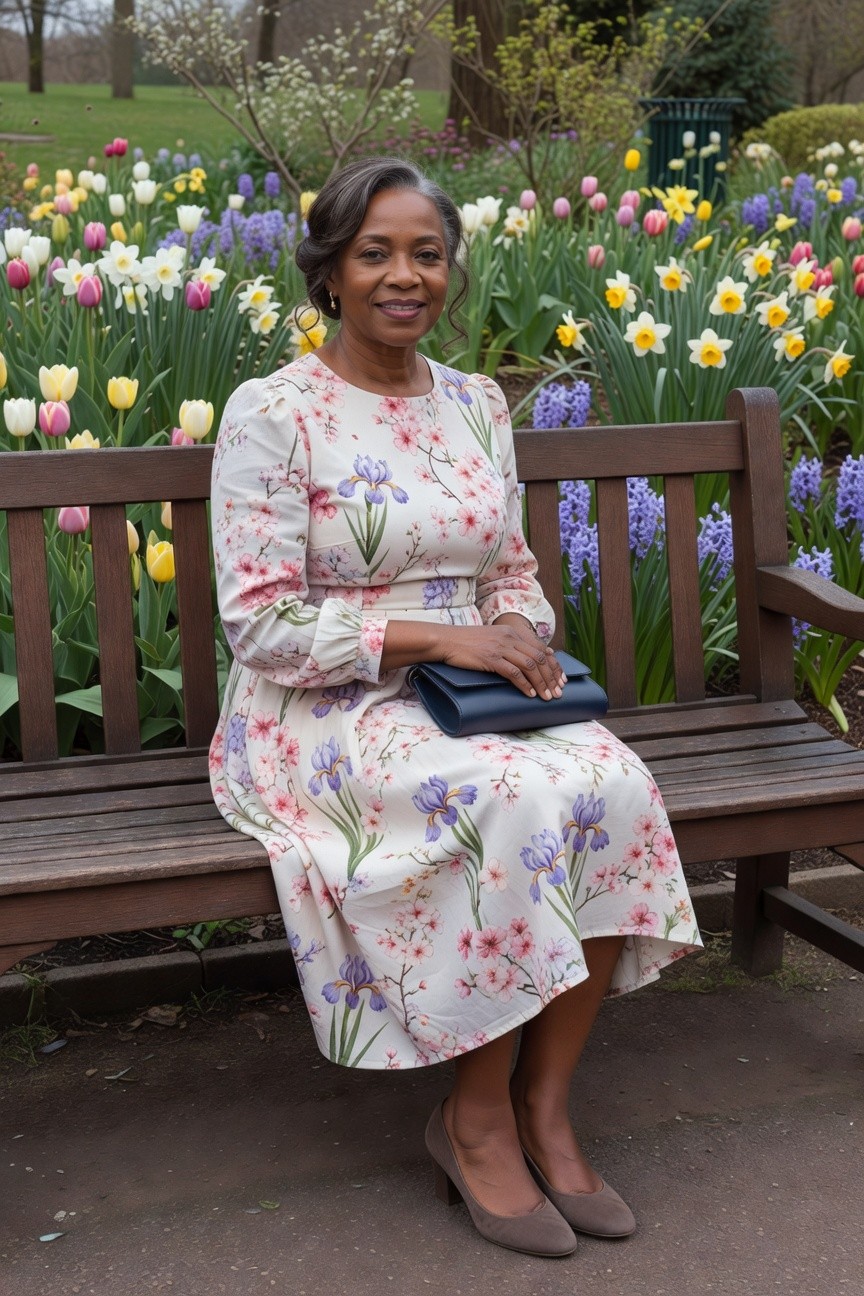 Floral Midi Dress With Neutral Heels