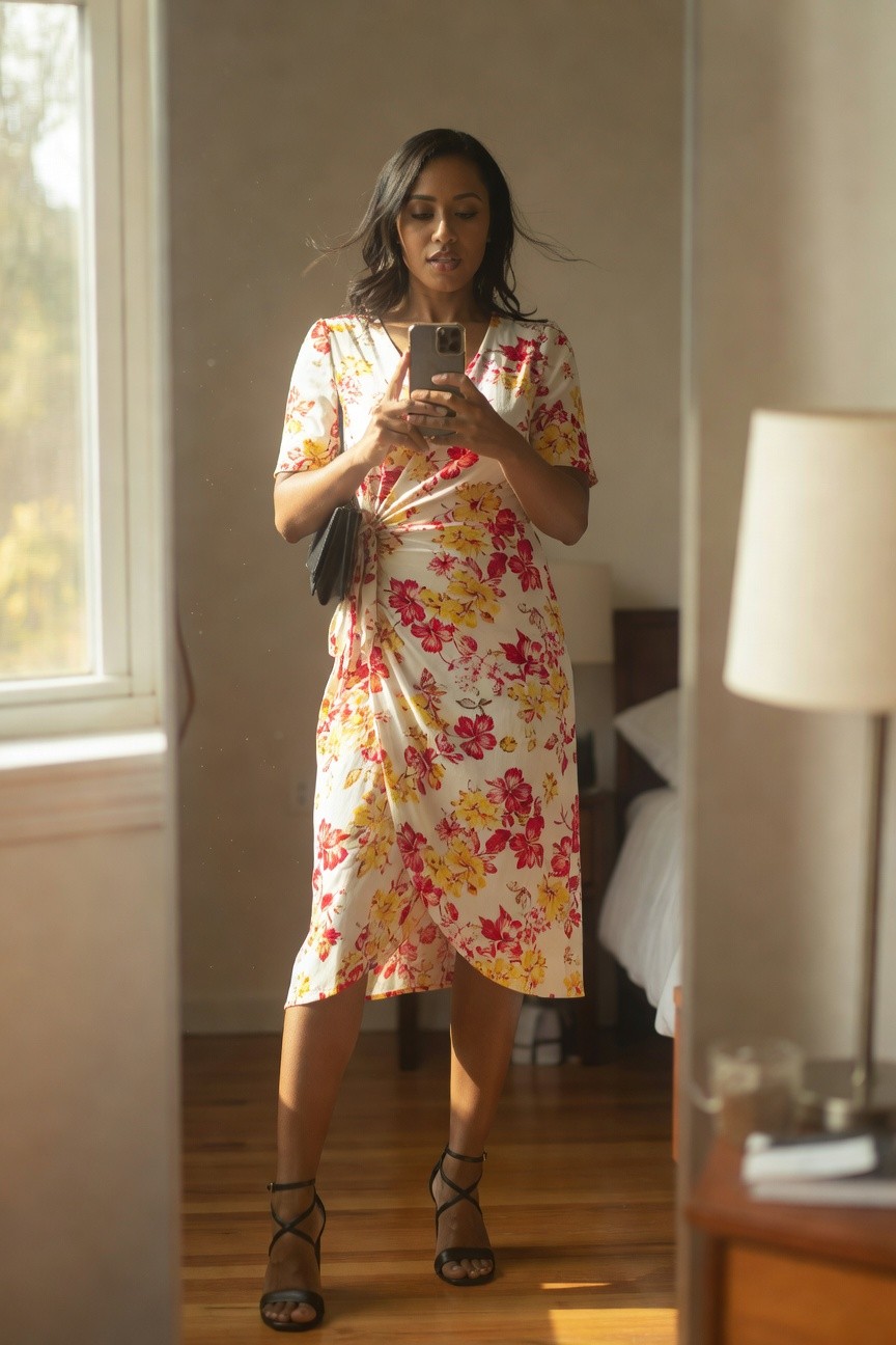 Floral Wrap Midi Dress