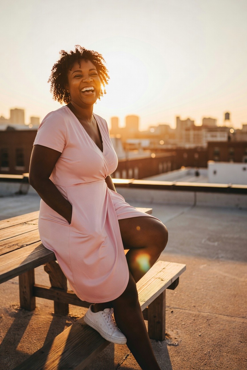 Pink Wrap Dress With White Sneakers