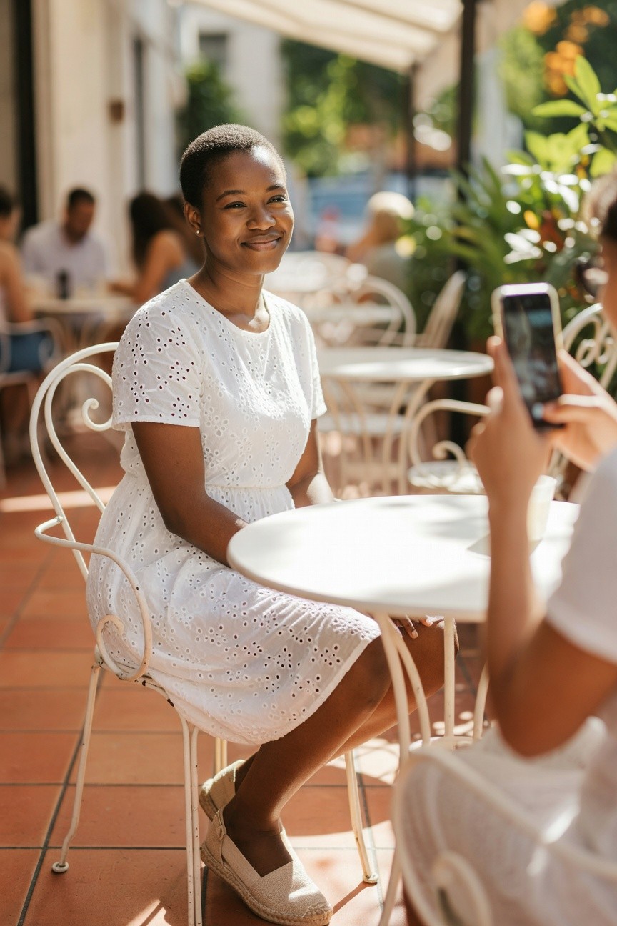 White Eyelet Dress With Espadrille Flats