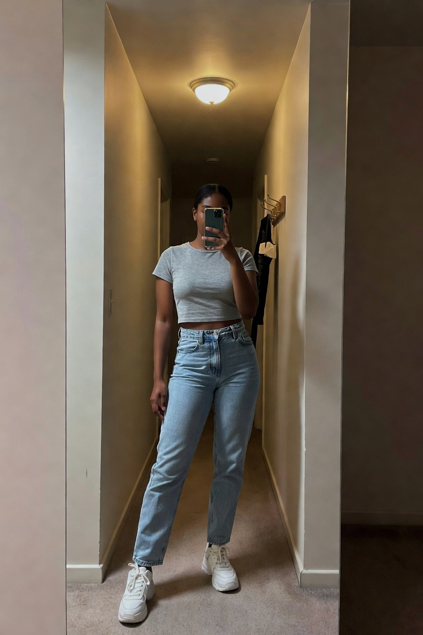 Cropped Grey Tee With Light Wash Jeans
