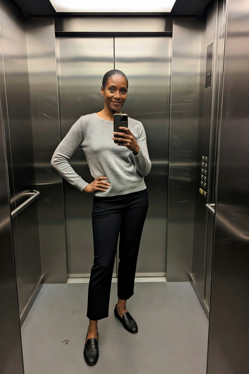 Grey Sweater And Cropped Black Pants