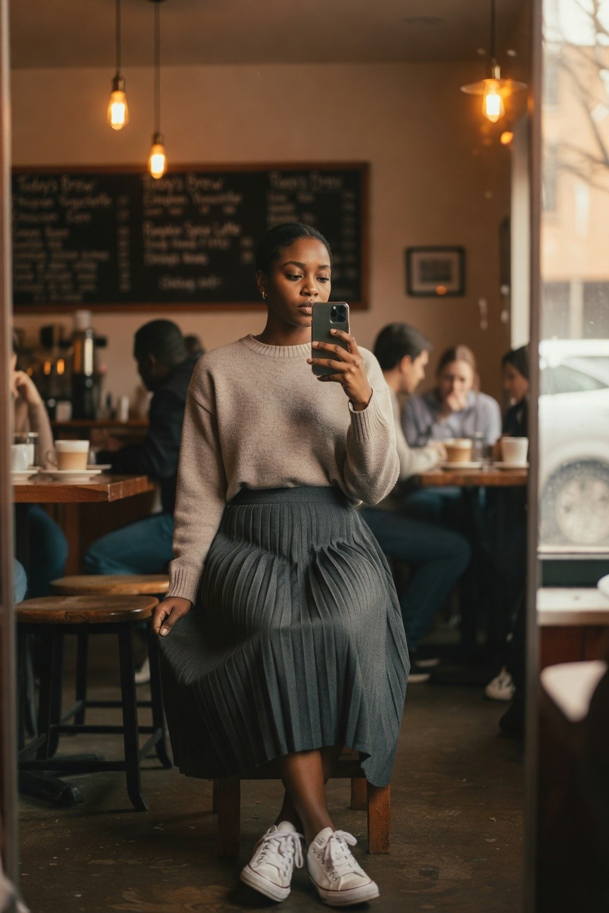 Knit Sweater And Pleated Skirt