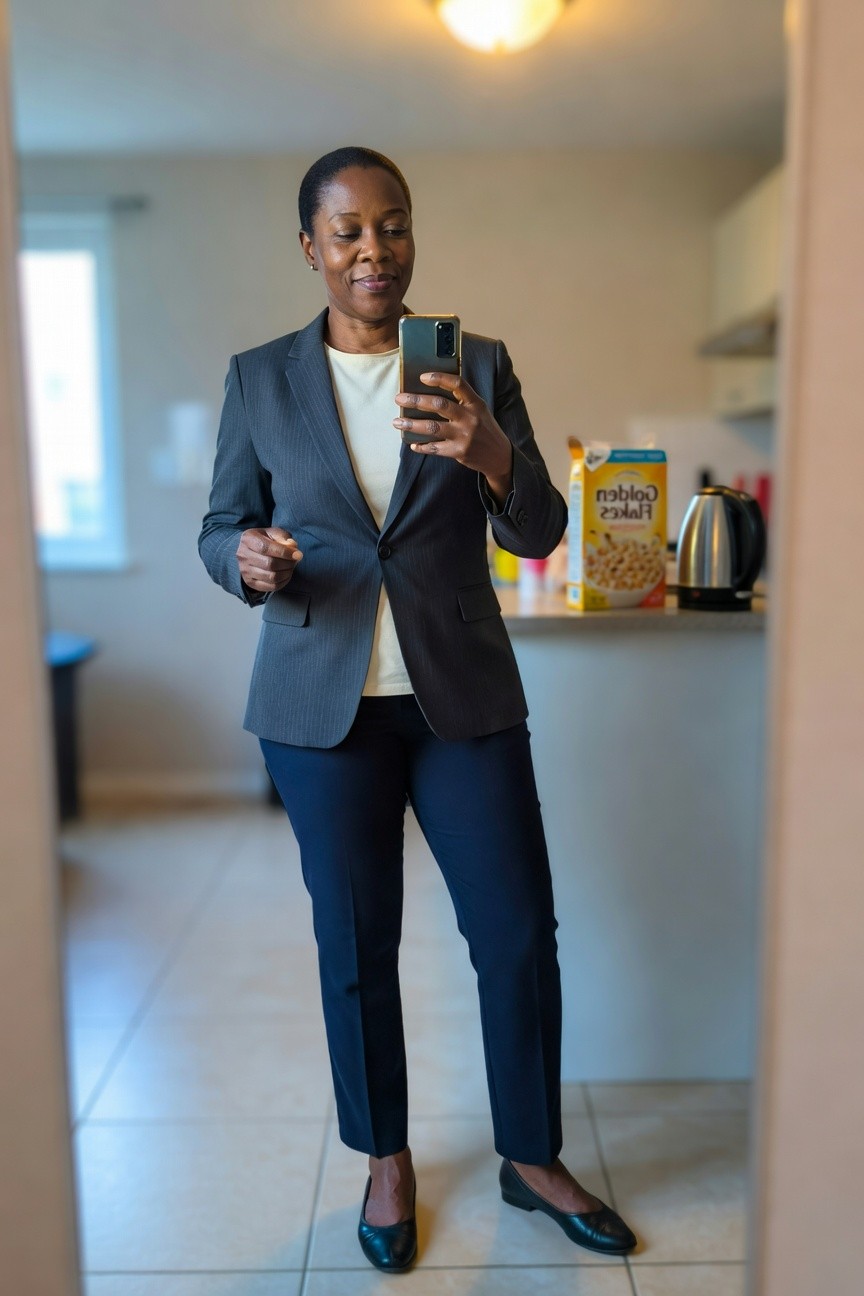 Pinstripe Blazer And Navy Pants