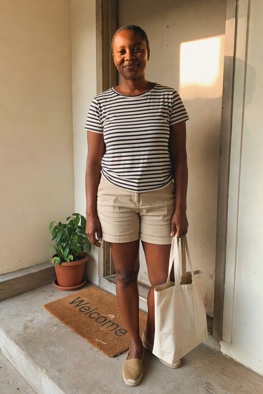 Simple Striped Top And Shorts