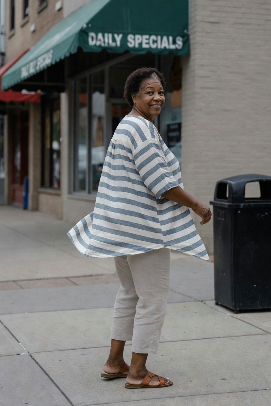 Striped Tunic With Neutral Pants