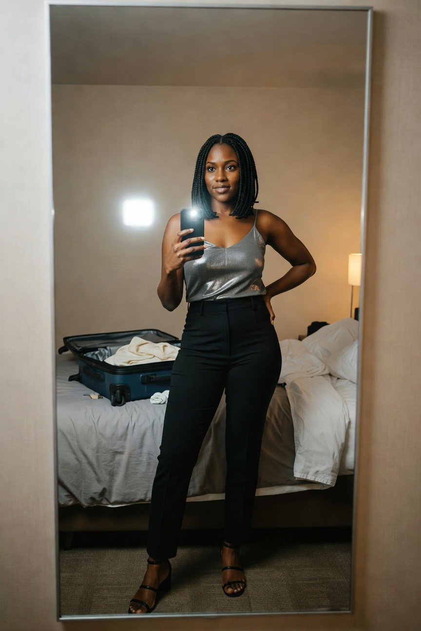 Metallic Camisole And Black Pants