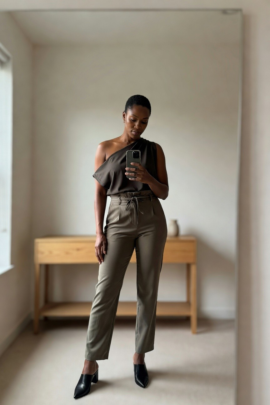 One Shoulder Top And Straight Trousers
