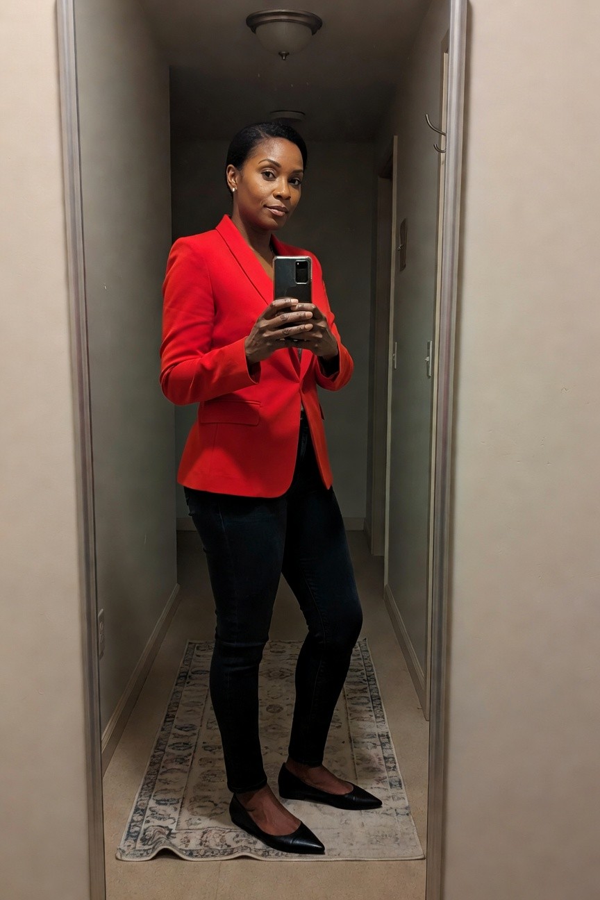 Red Blazer Over Black Jeans