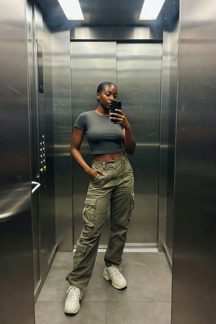 Ribbed Crop Top And Cargo Pants