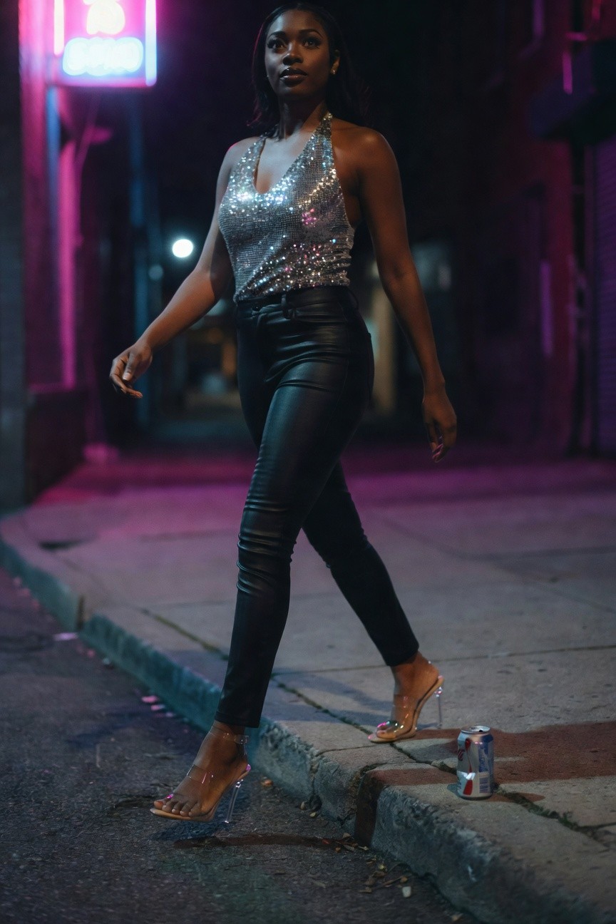 Sparkly Halter Top With Leather Pants