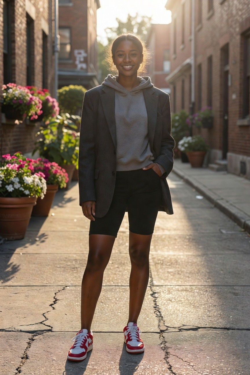 Blazer Over Hoodie With Shorts