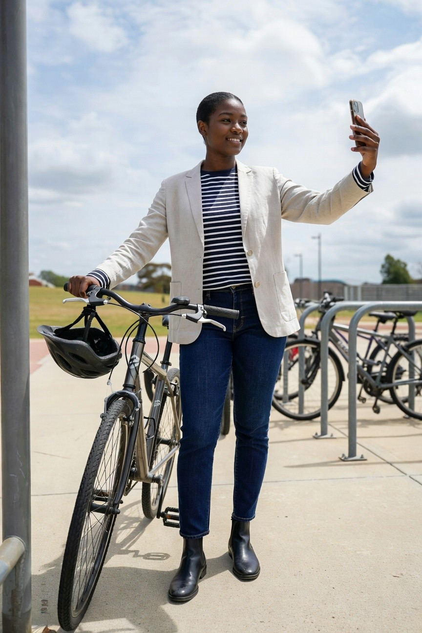Blazer With Striped Top And Jeans