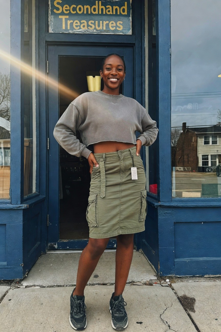 Cropped Gray Sweatshirt With Cargo Skirt