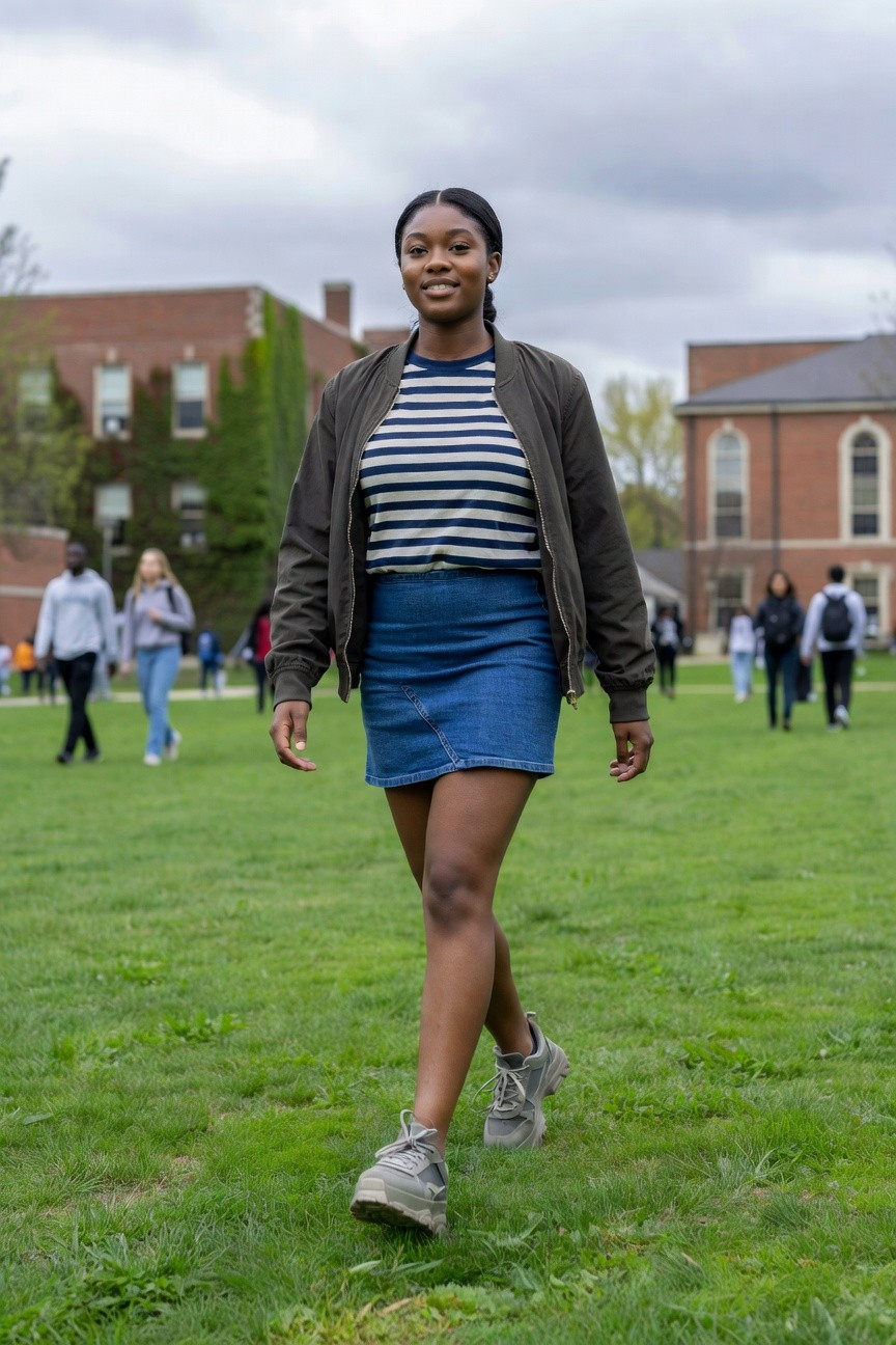Denim Skirt And Striped Top