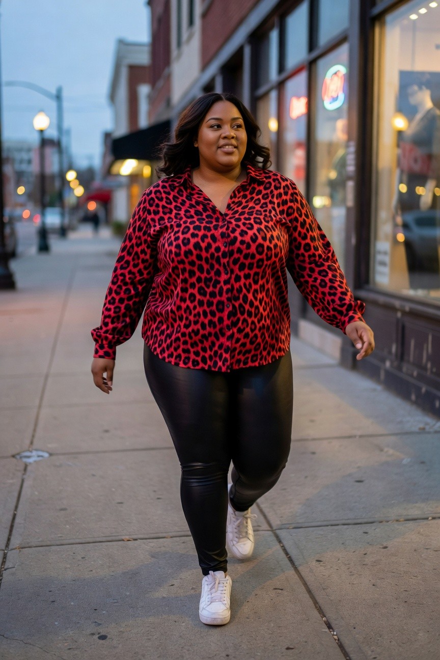 Leopard Print Blouse And Black Leggings