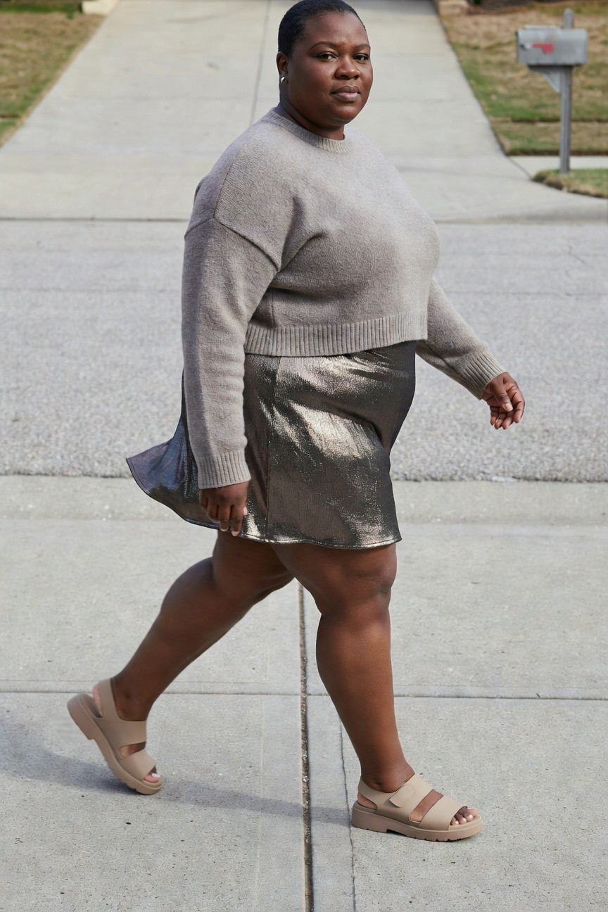 Metallic Skirt And Soft Sweater Combo