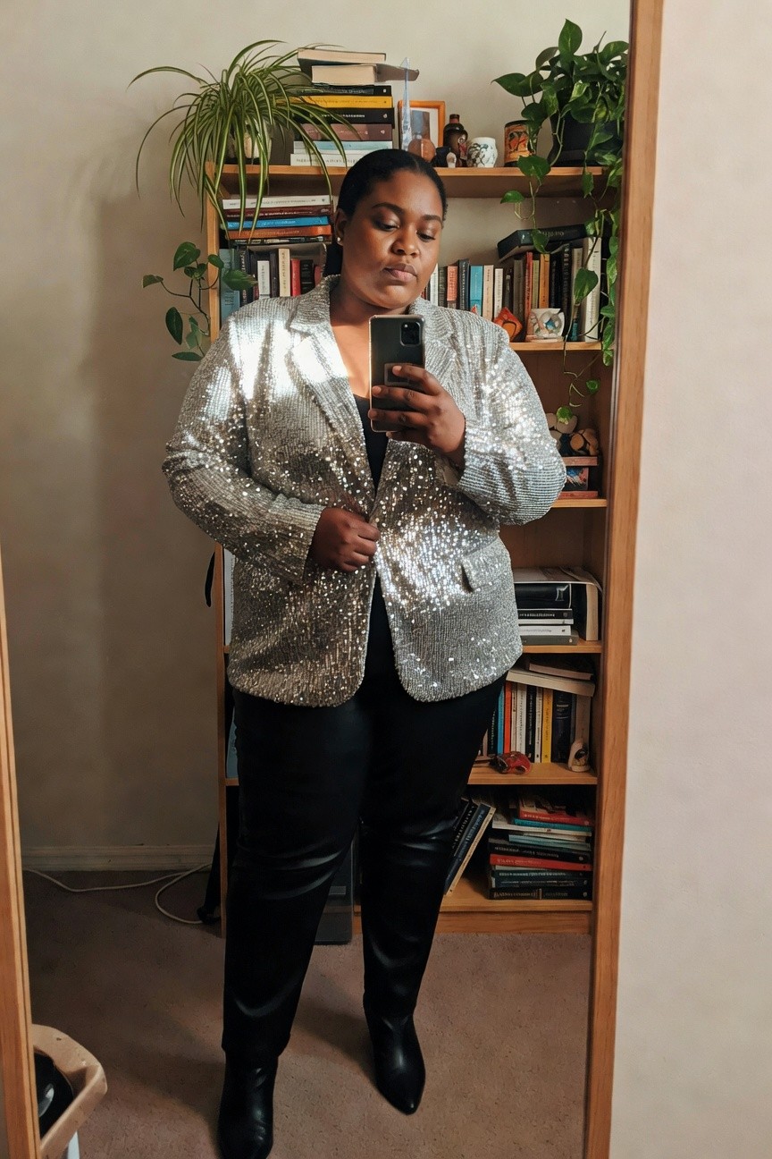 Sequin Blazer With Leather Pants