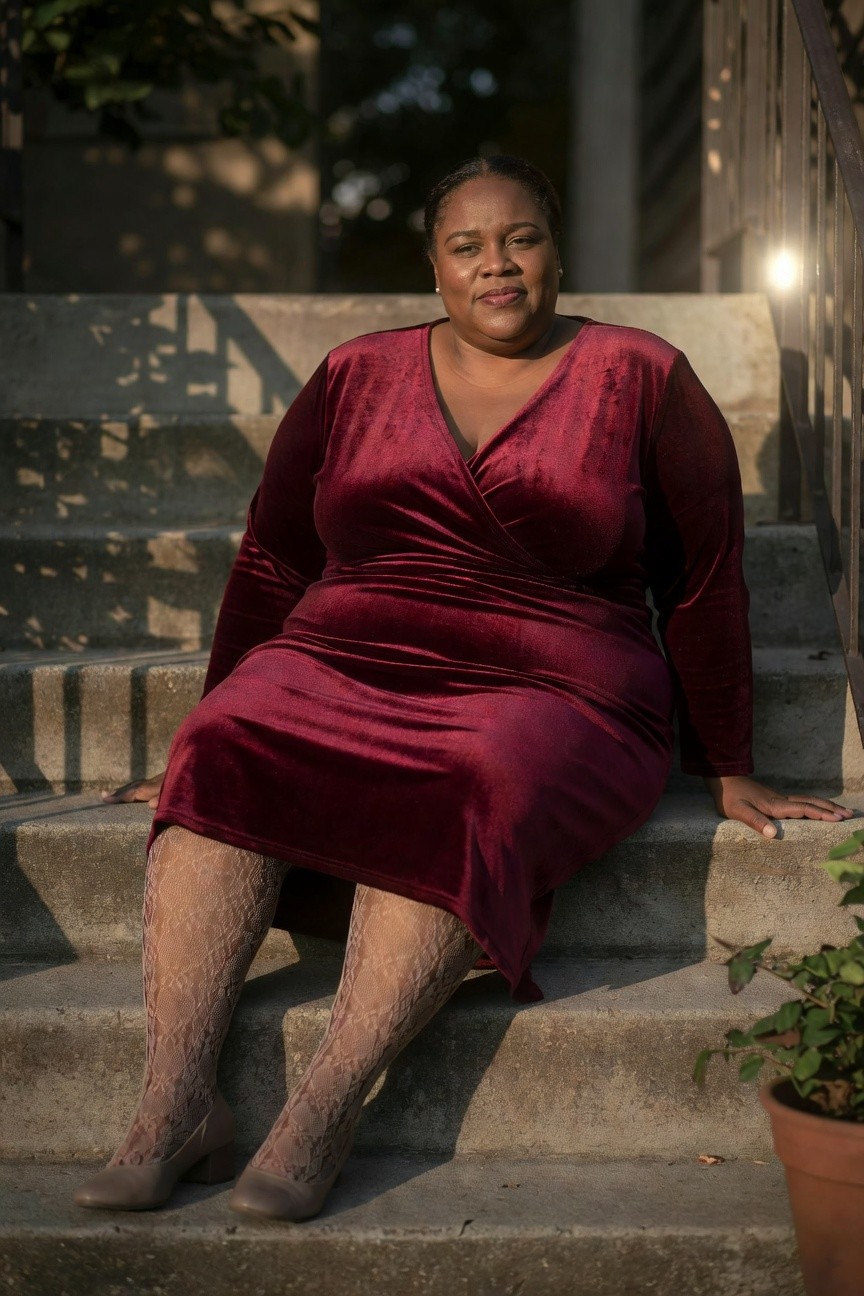 Velvet Wrap Dress With Lace Tights