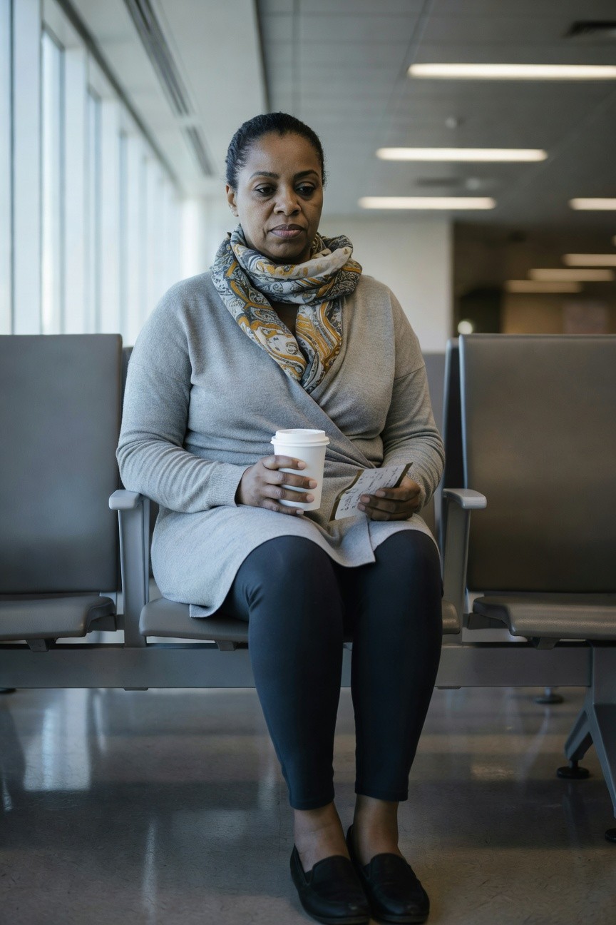 Gray Sweater Tunic Over Black Pants