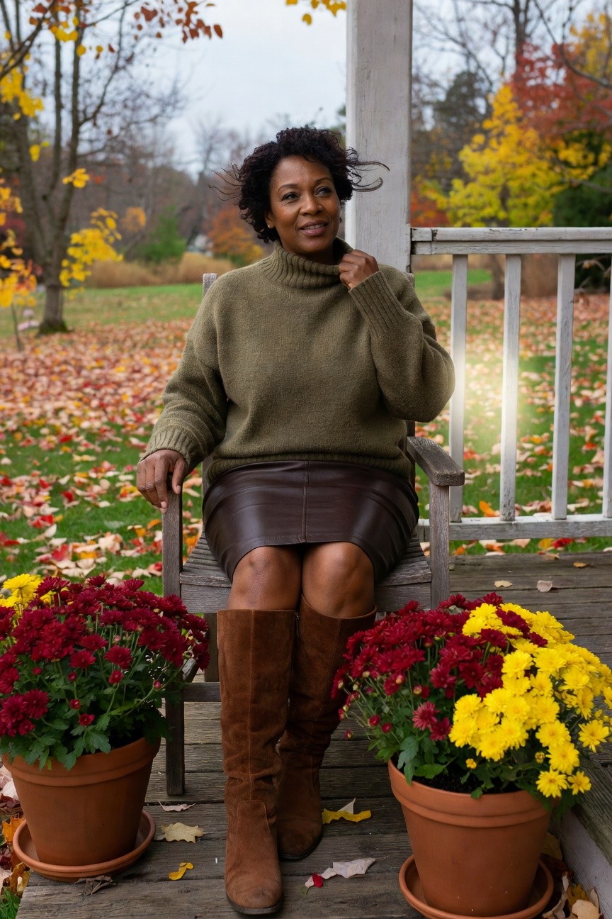 Chunky Turtleneck And Leather Skirt