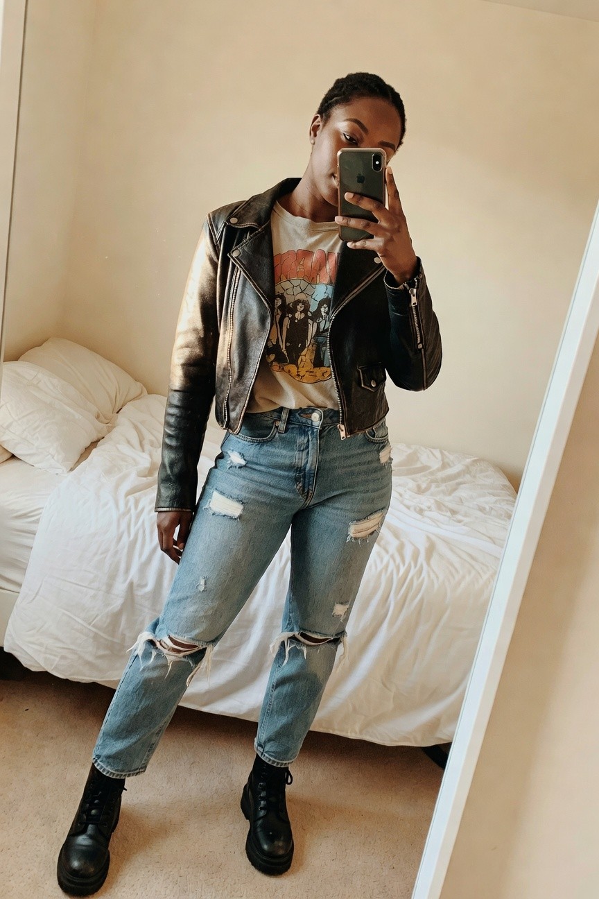 Leather Jacket With Ripped Jeans
