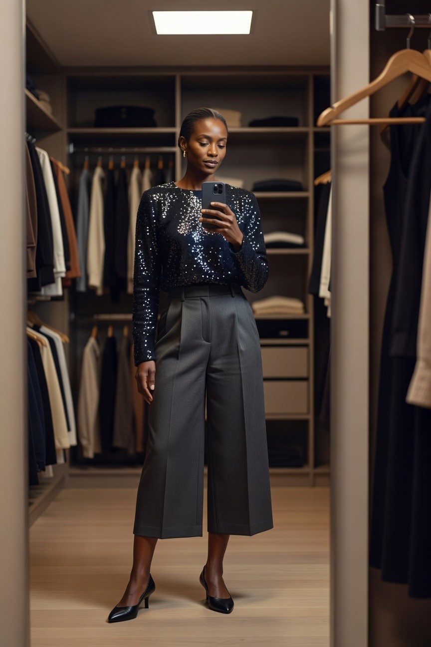 Sequin Top With Wide Leg Pants