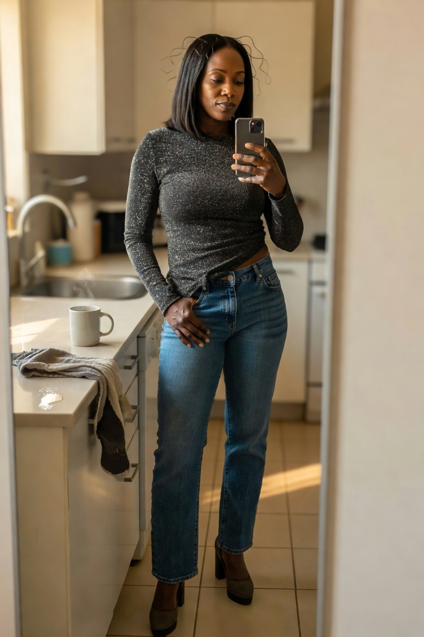 Sparkly Top With Straight Leg Jeans