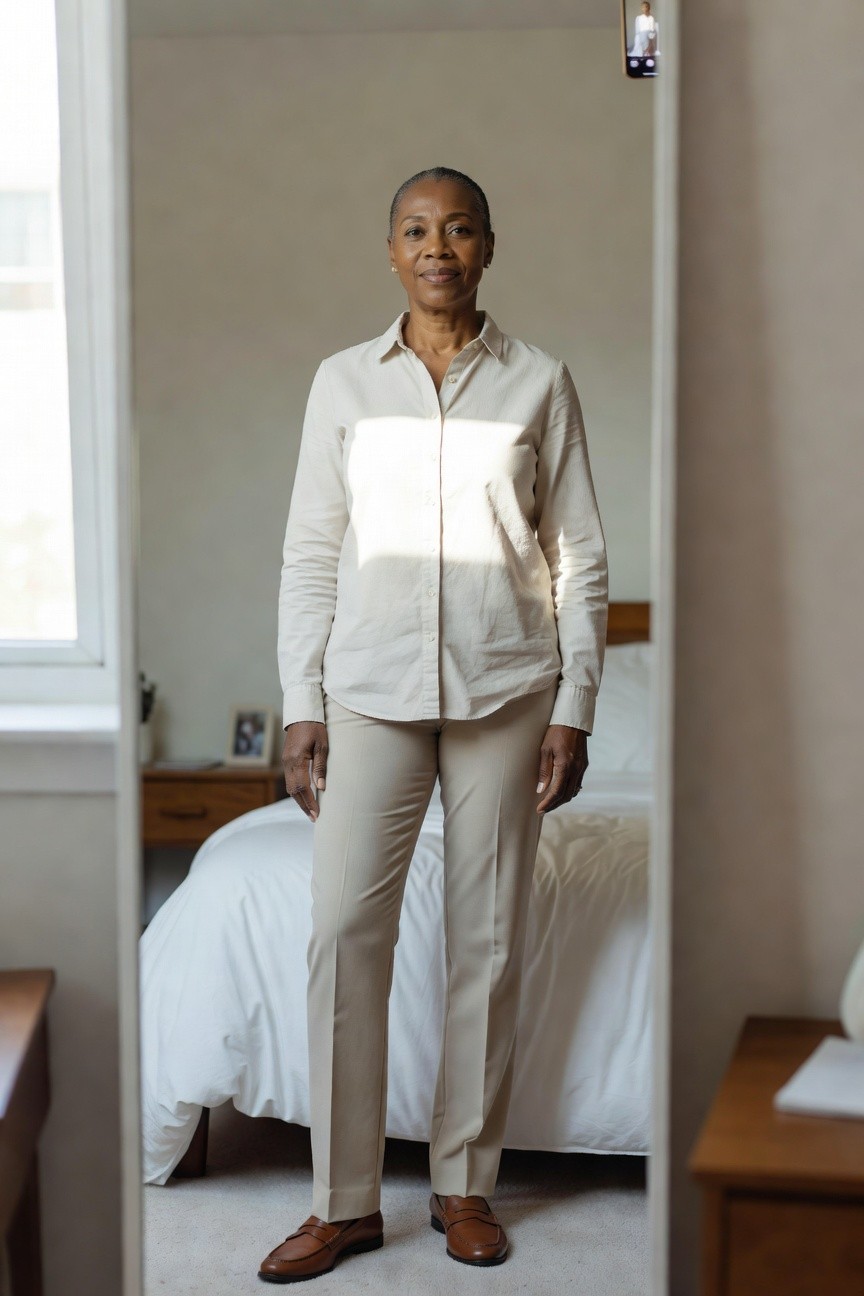 Cream Button Down With Matching Trousers