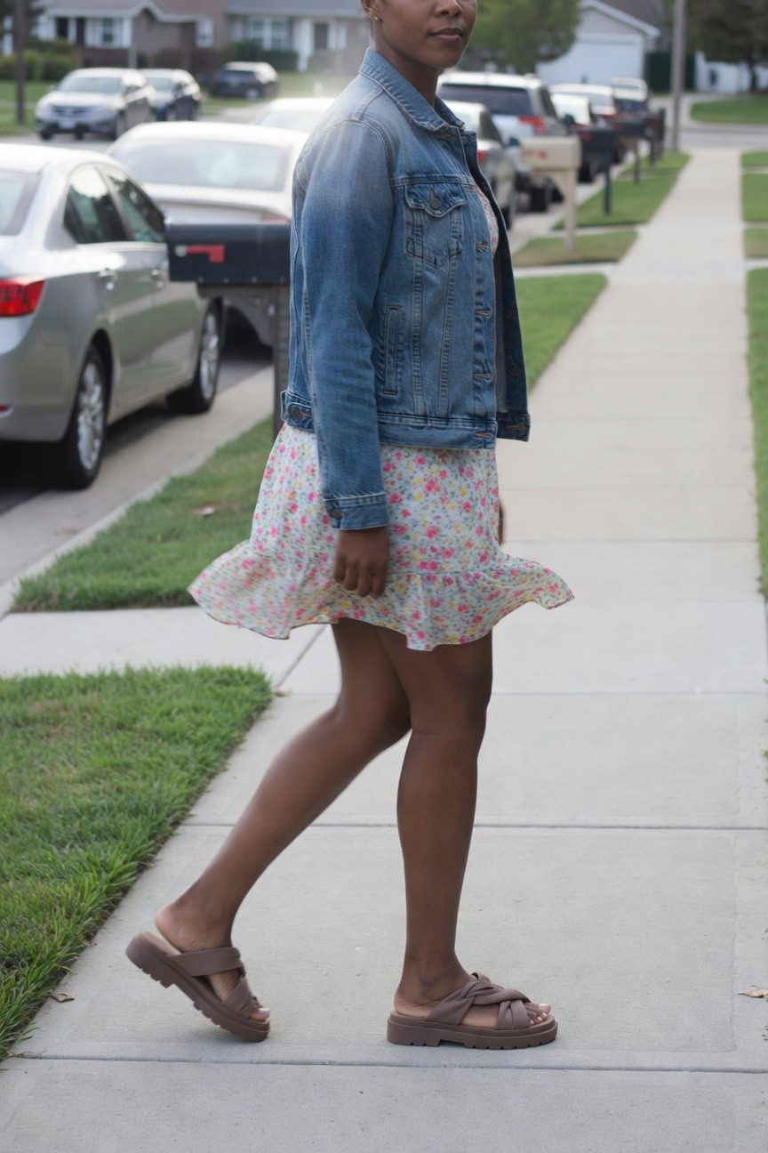 Denim Jacket Over Floral Mini Dress